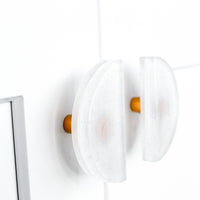 Glassia | Wispy White Glass Knob | 3" Half Moon