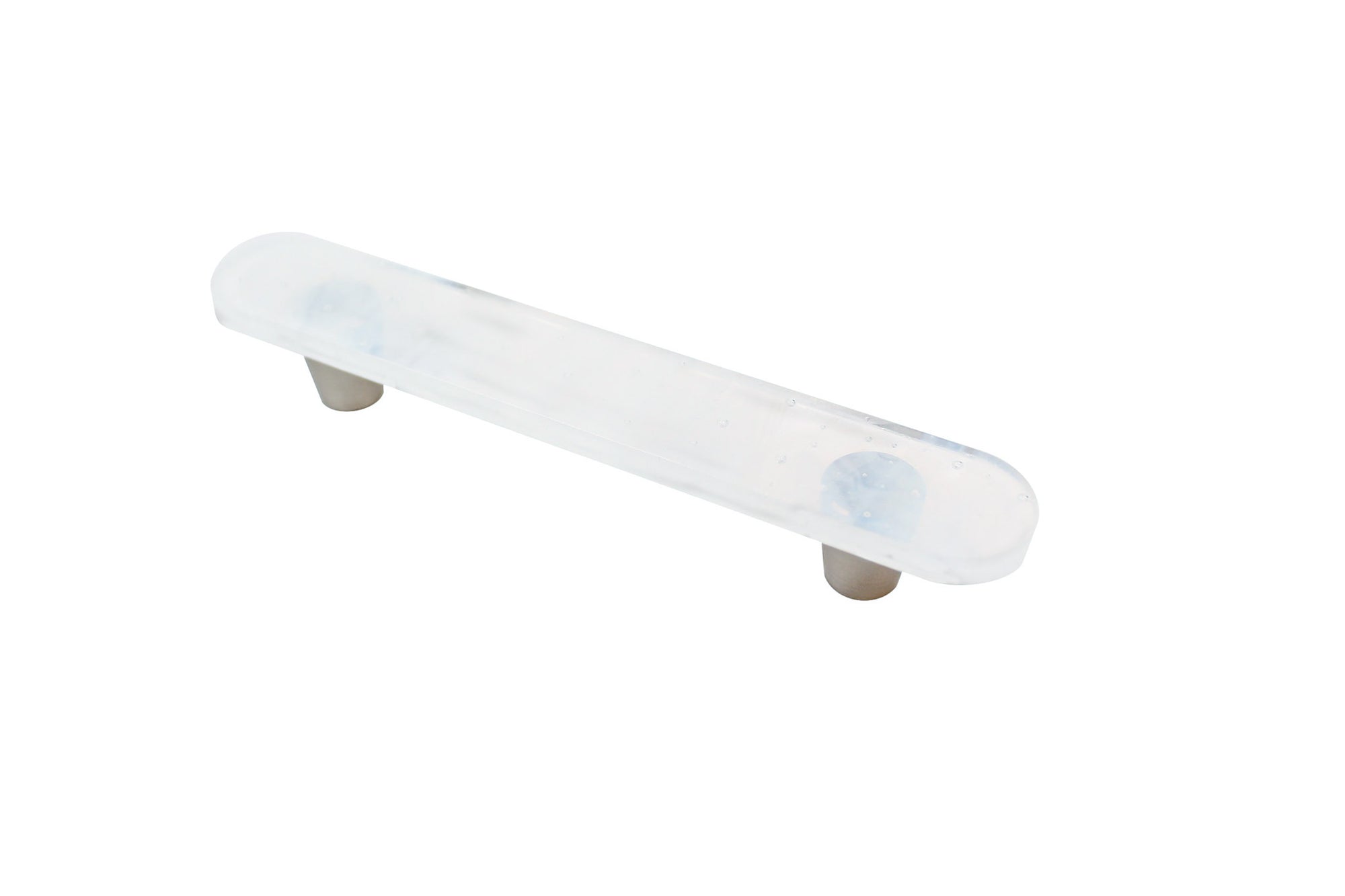 Glassia Wispy White Glass 4" CC Pill Pull with Stainless Steel Stems